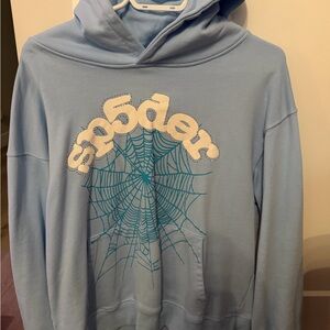 Light Blue Spiderweb Graphic Hoodie Sweatshirt